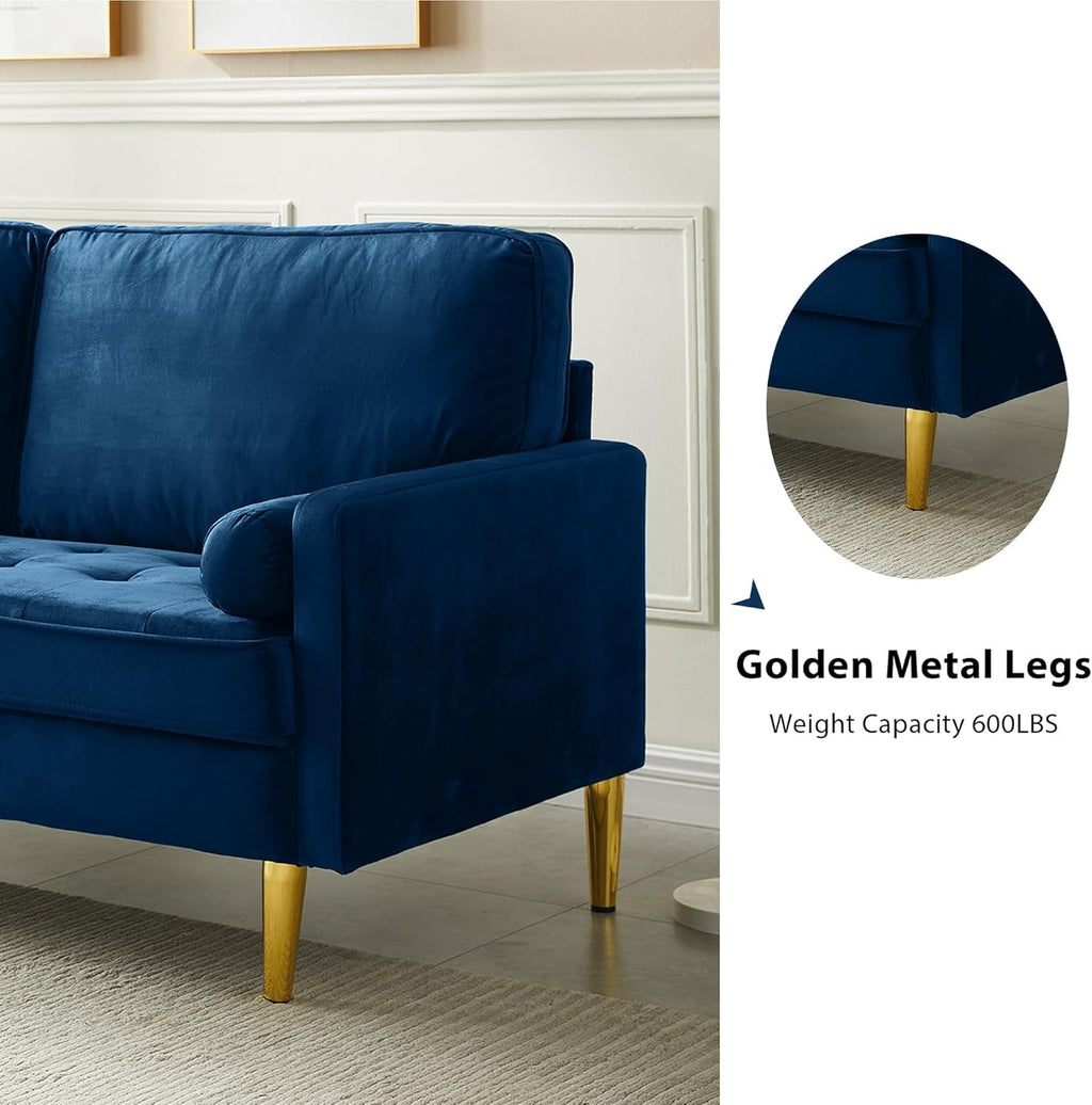 Navy Velvet 2-Seater Loveseat Sofa with Metal Legs Z909