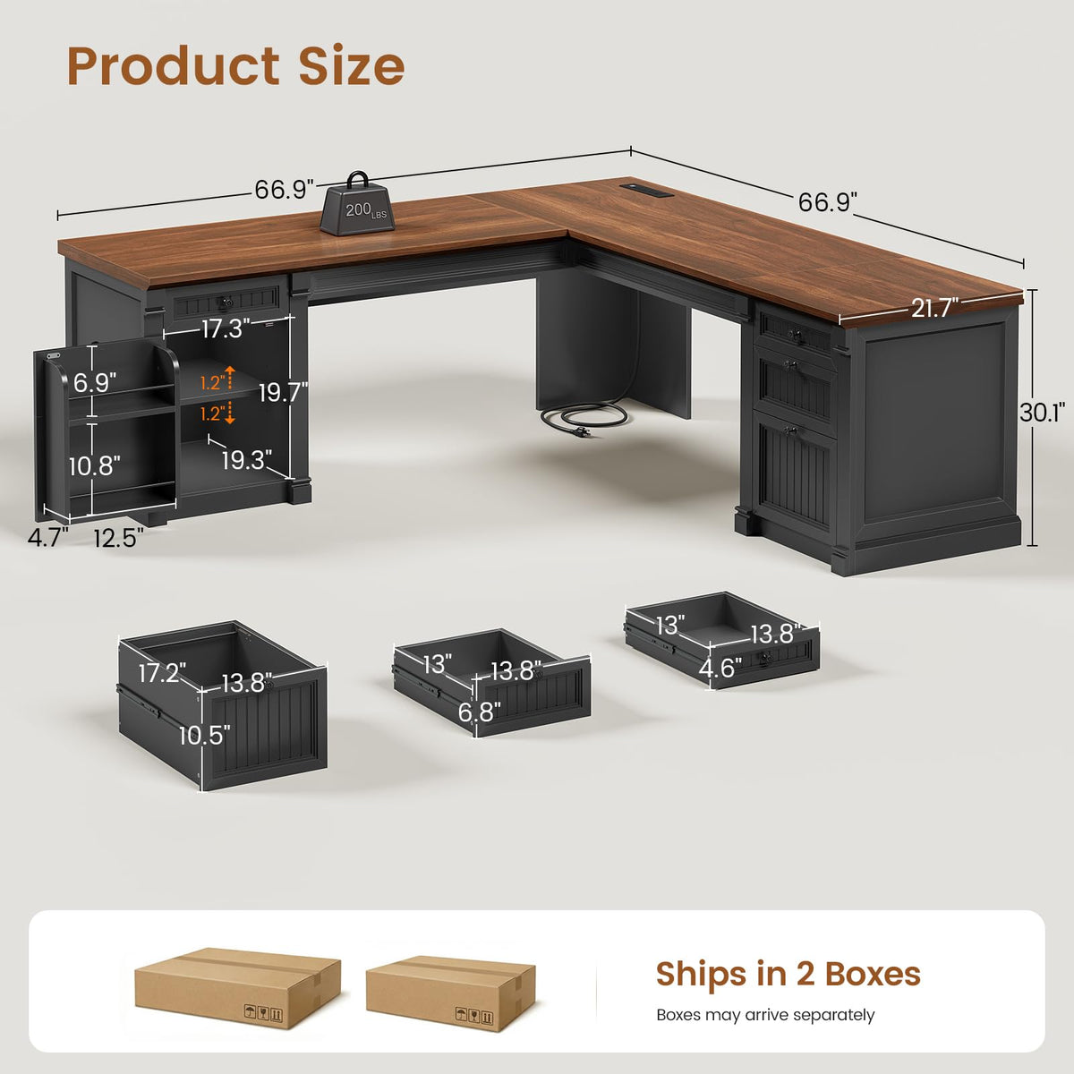 L Shaped Office Desk with 4 Drawers U613