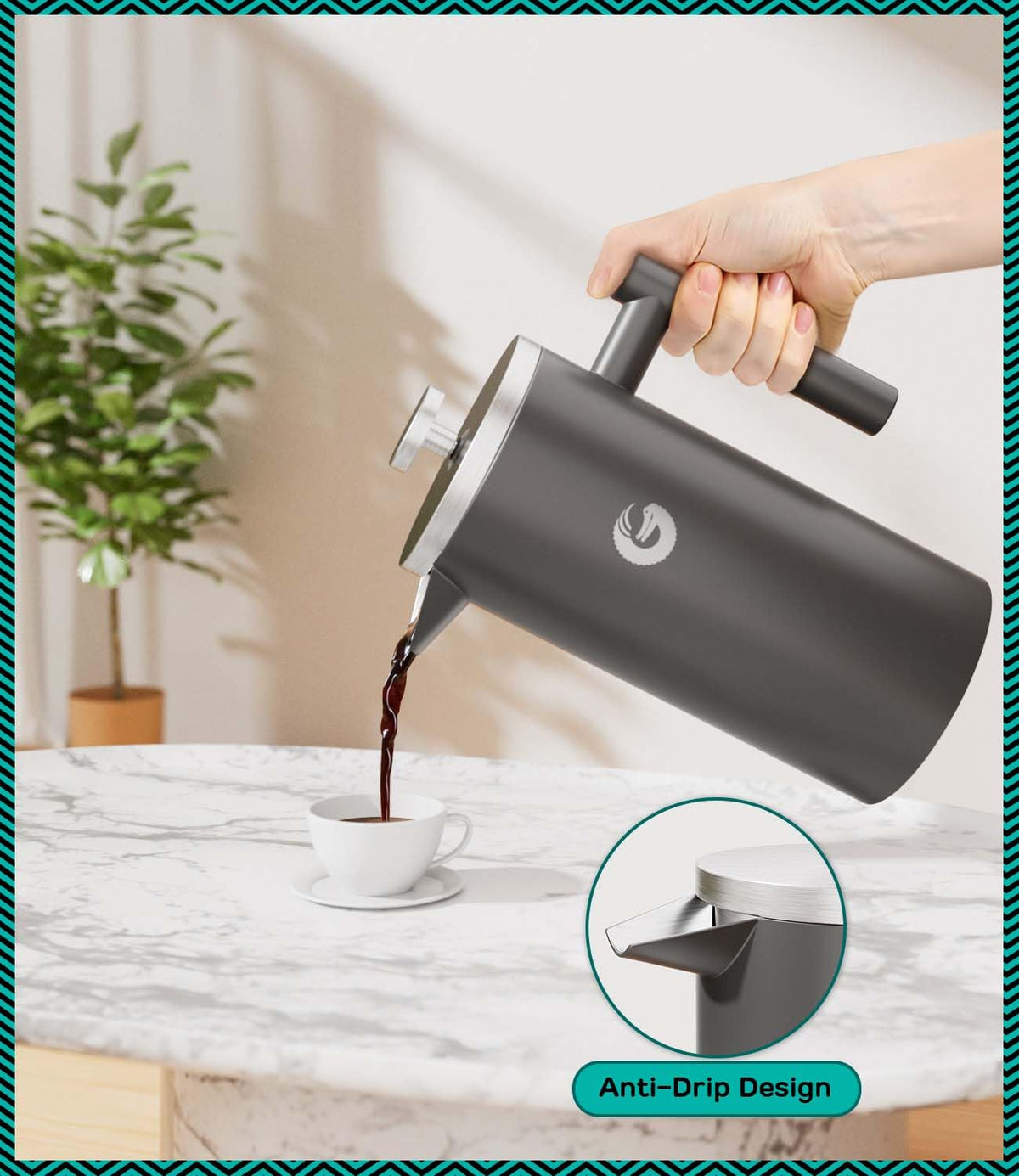 Gray 34 oz French Press Coffee Maker B731977
