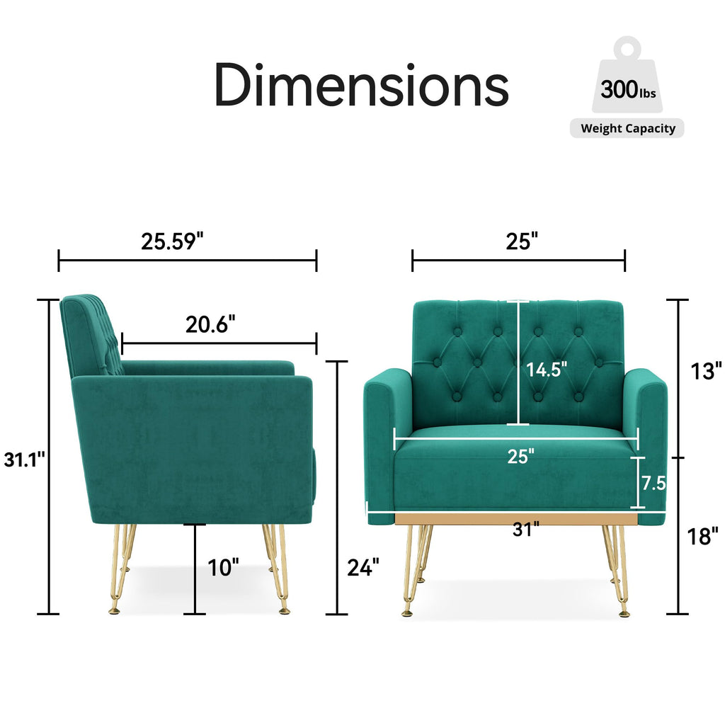 Oversized Velvet Tufted Accent Chair with Gold Legs I687656