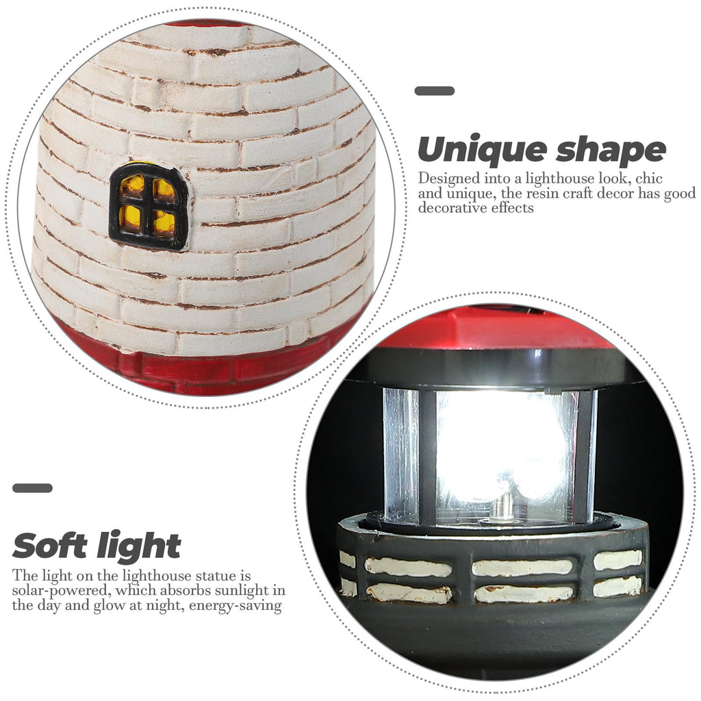 Solar Lighthouse Statue with LED Light 14.76 Inch Red E996468