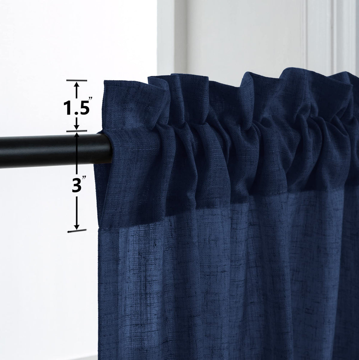 Navy Blue Linen Curtains 96 Inches Long Rod Pocket Semi Sheer Cotton Canvas L1229