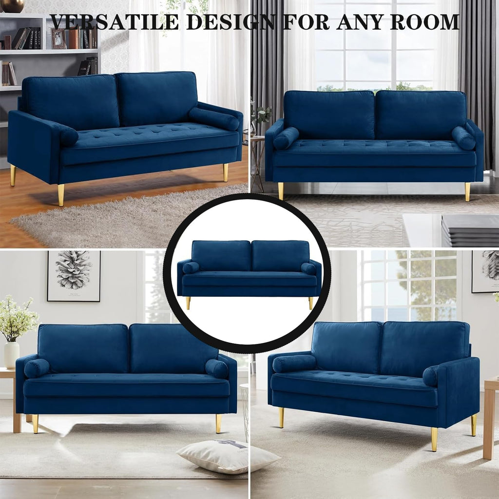 Navy Velvet 2-Seater Loveseat Sofa with Metal Legs Z909