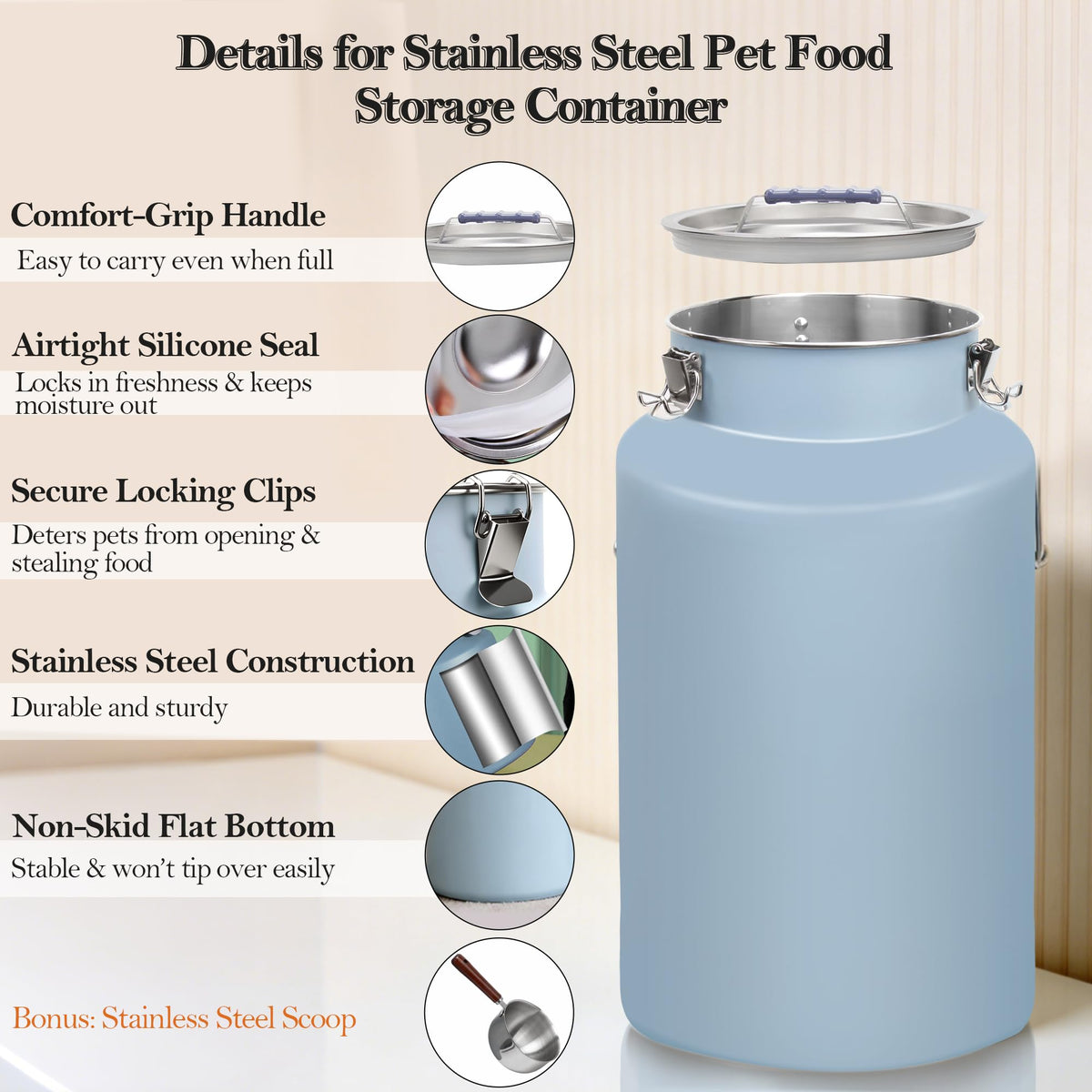 Stainless Steel Dog Food Storage Container with Scoop F8354