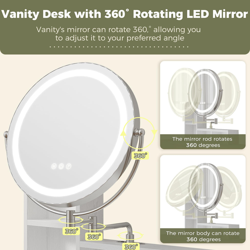 White Vanity Desk with Mirror & Power Outlet S73649