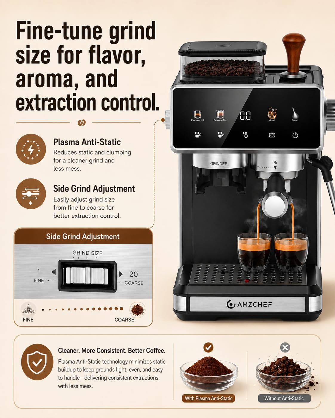 Black 20 Bar Espresso Machine with Grinder Y449