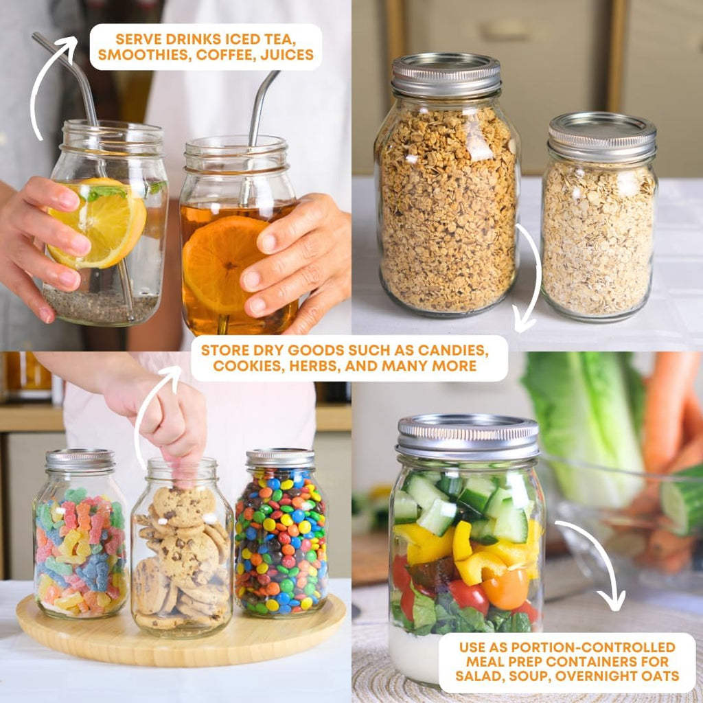 16 oz Regular Mouth Mason Jars Pack of 6 with Airtight Metal Lids X828254