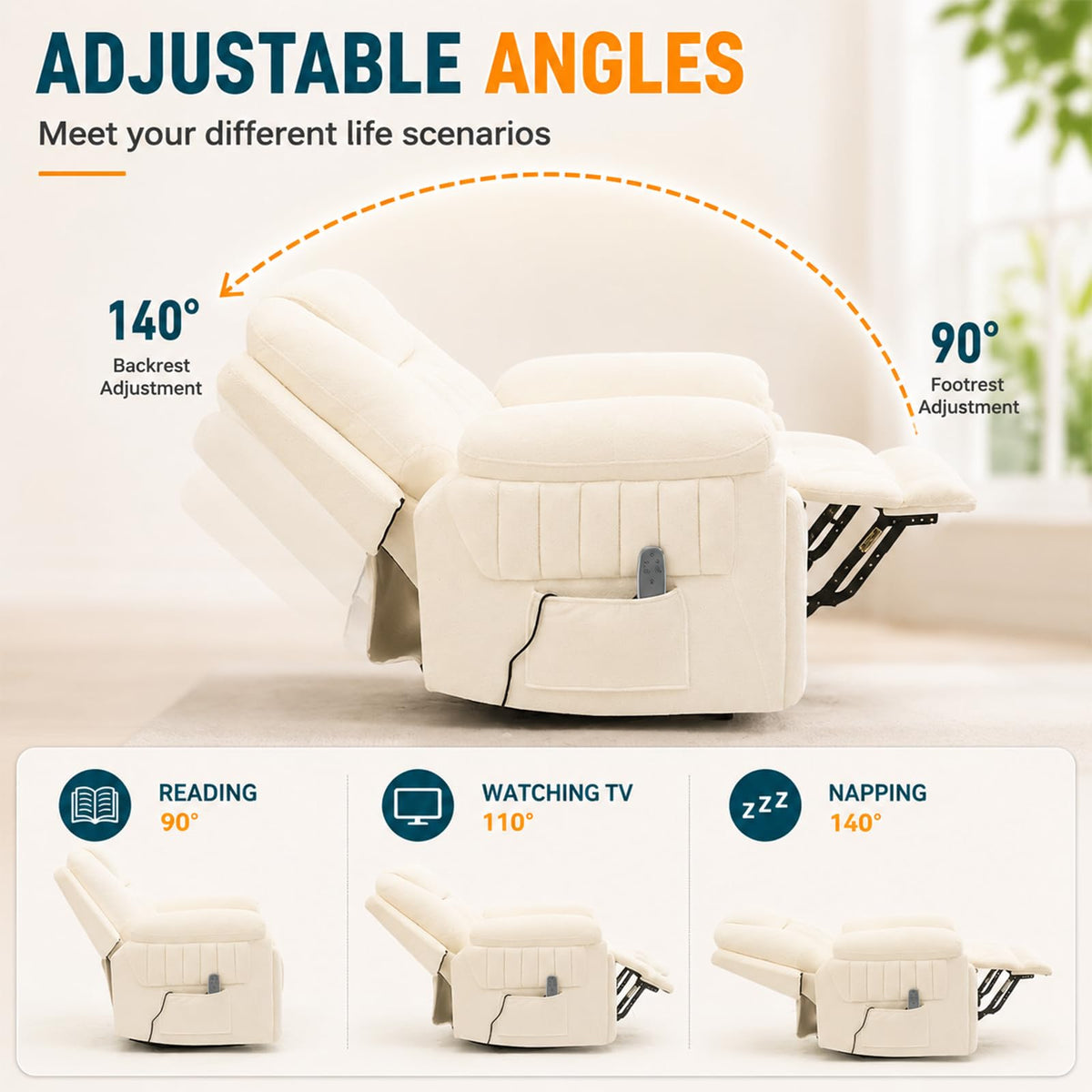 Cream White Electric Automatic Rocking Recliner Chair Y702