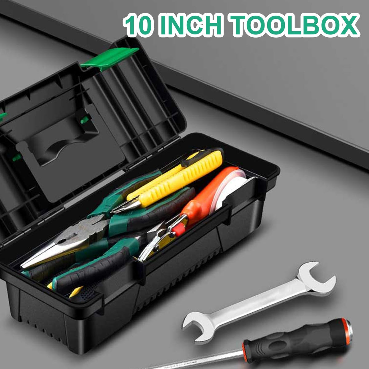 10-inch Plastic Tool Box with Handle and Removable Tray B13379