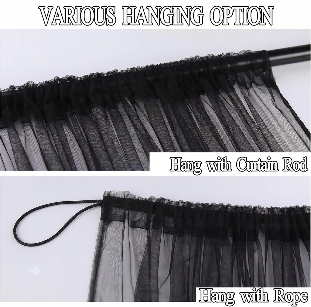 Black Mesh Mosquito Netting Curtains, 2 Panels R1529