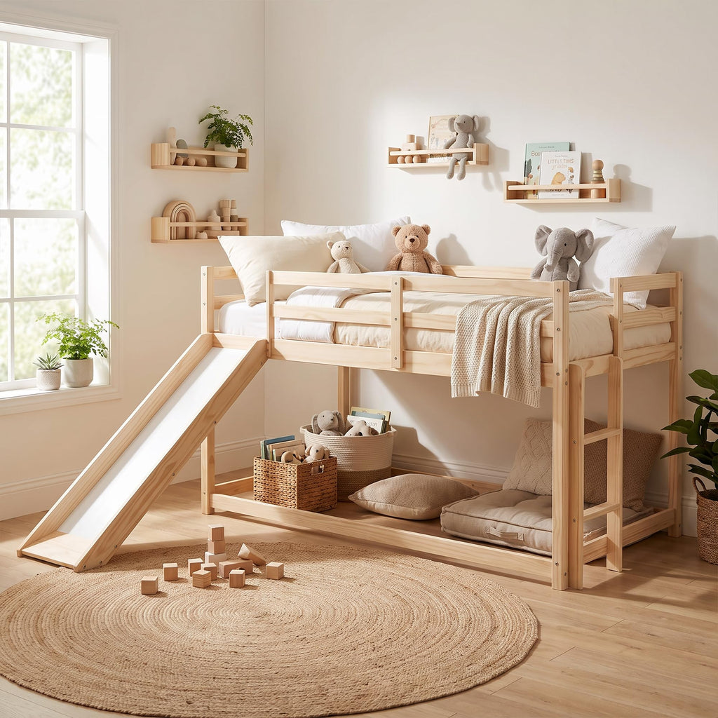 Twin Over Twin Solid Wood Bunk Bed with Slide and Ladder M967713