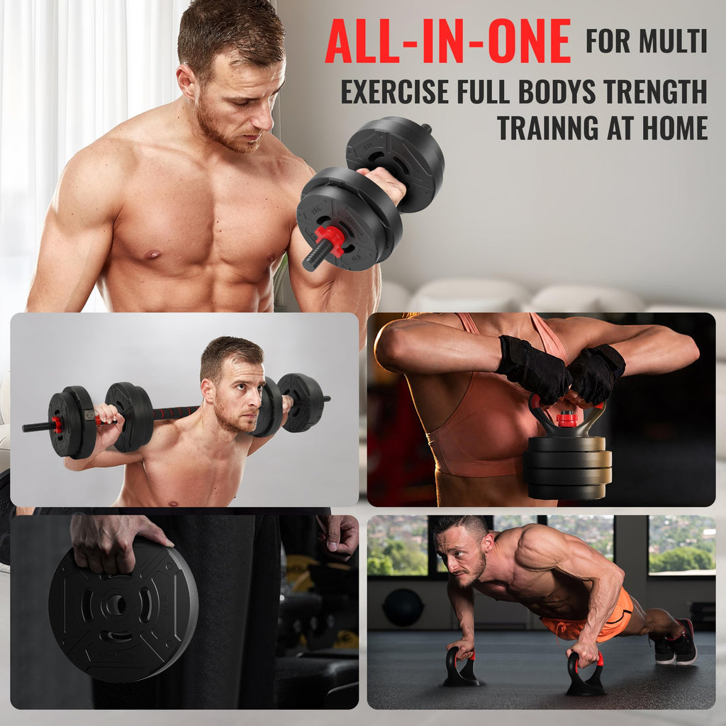 Adjustable 40/60LBS Dumbbell Barbell Kettlebell Set I727