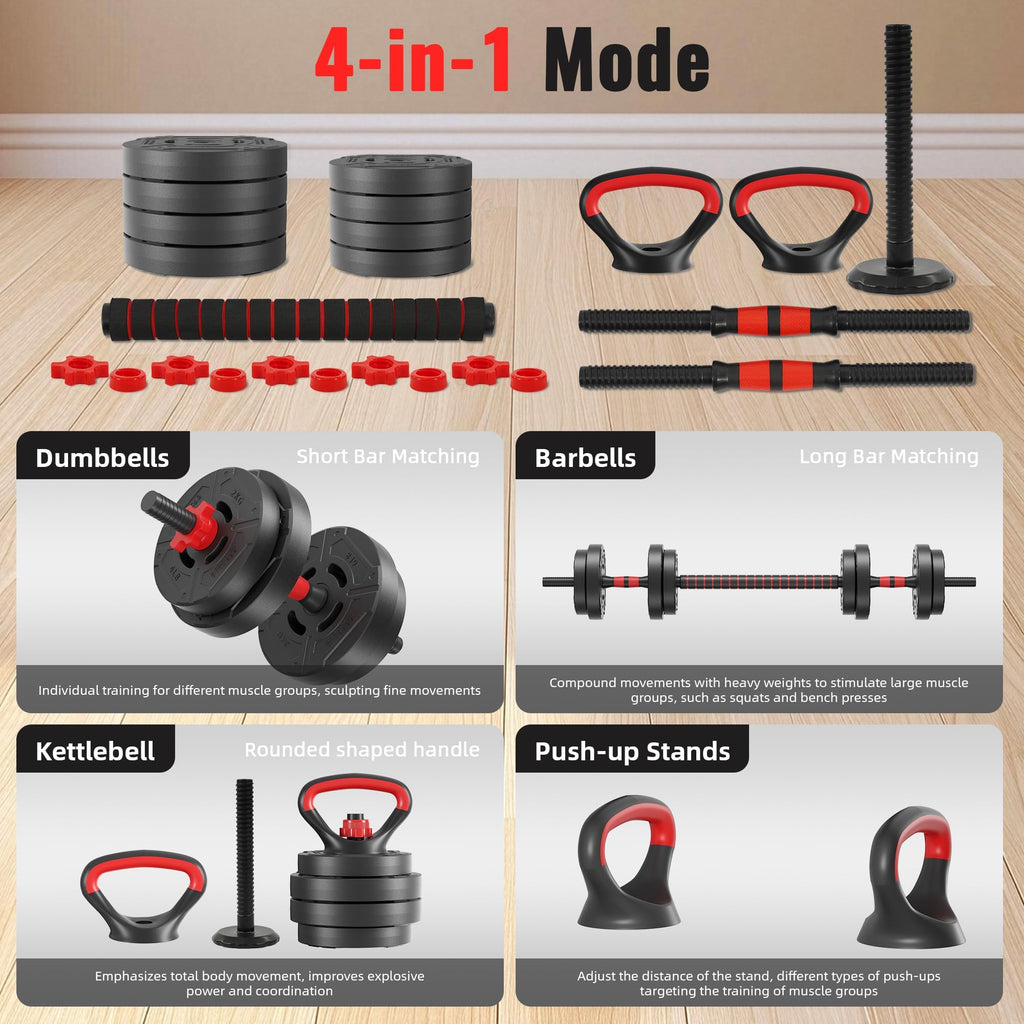Adjustable 40/60LBS Dumbbell Barbell Kettlebell Set I727