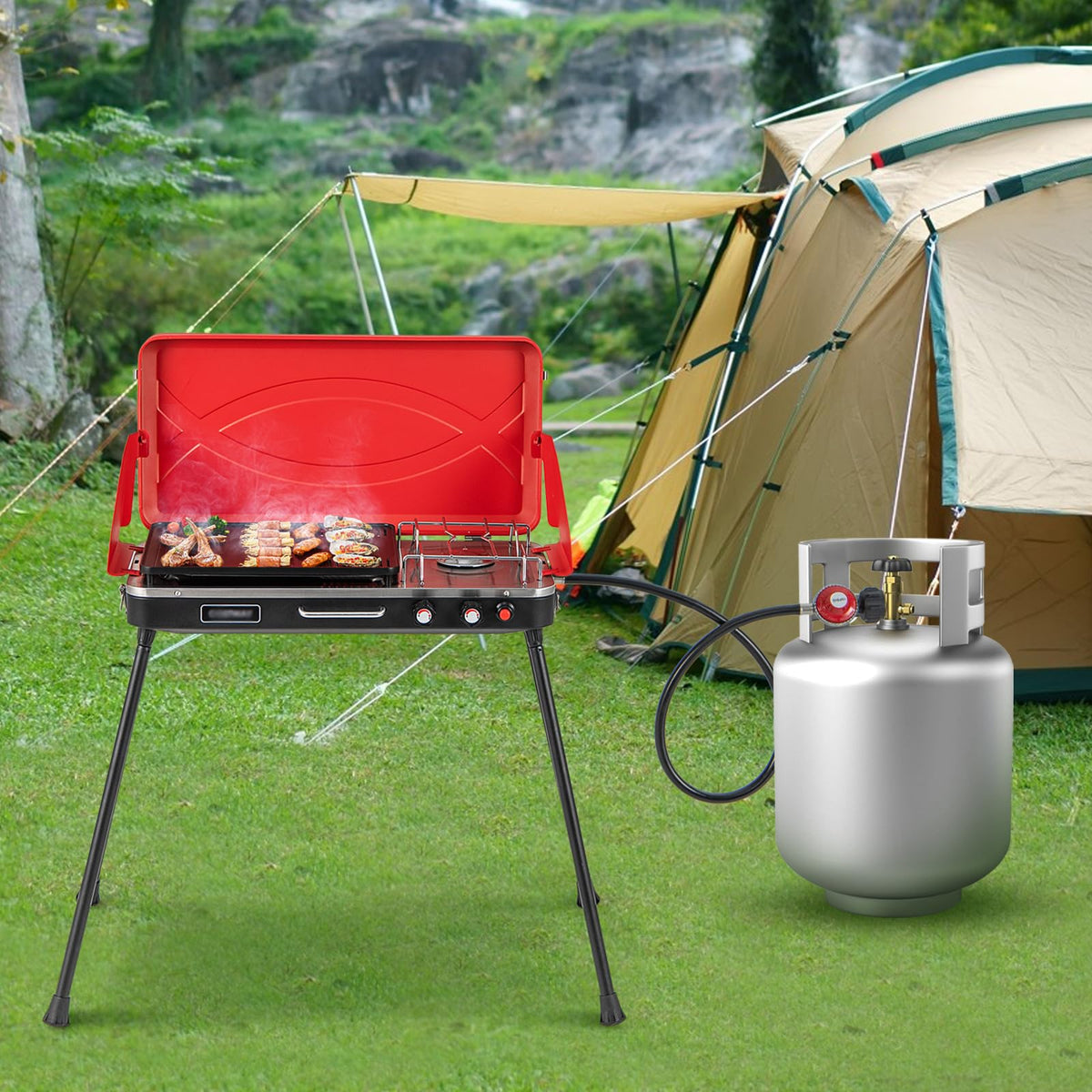 2-Burner Camping Stove with Removable Leg Stand I5020