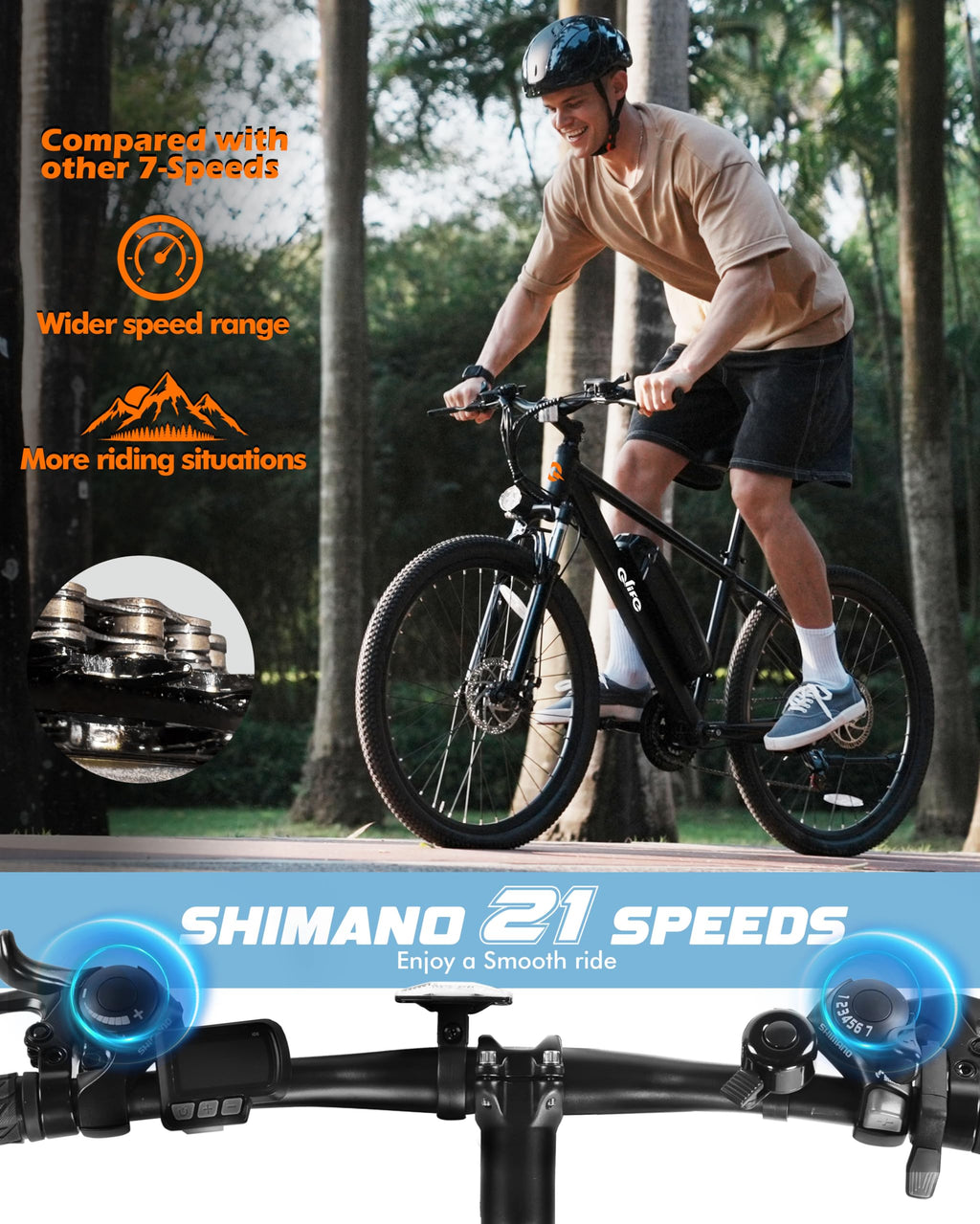 21-Speed 1200W Electric Bike with 48V 10.4Ah Removable Battery C570609