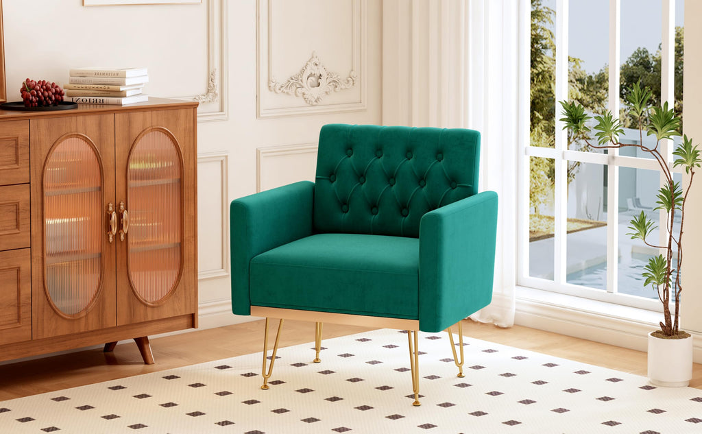 Oversized Velvet Tufted Accent Chair with Gold Legs I687656