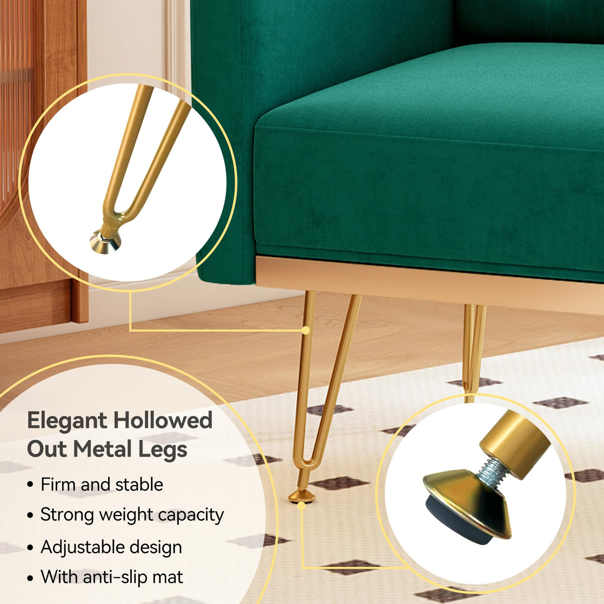Oversized Velvet Tufted Accent Chair with Gold Legs I687656
