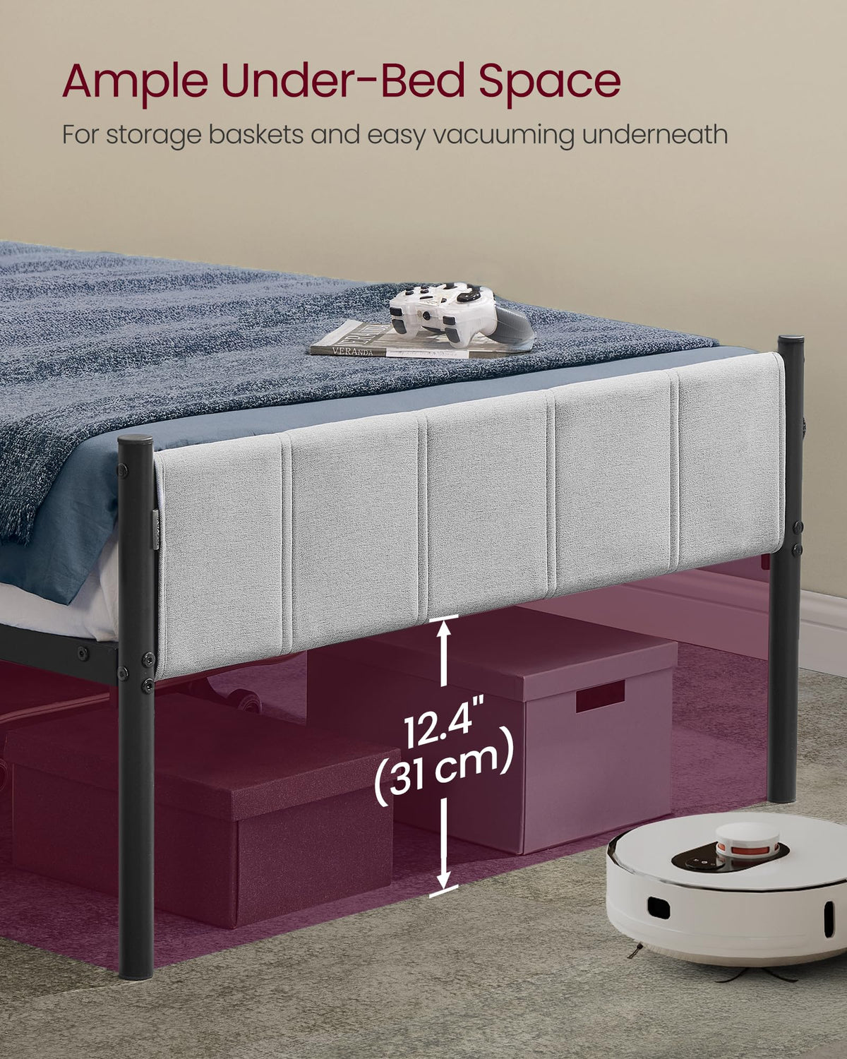 Twin Bed Frame with Upholstered Headboard F985019