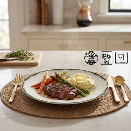 12-Piece Porcelain Dinnerware Set for 4, White & Sage Green Plates and Bowls Set B408
