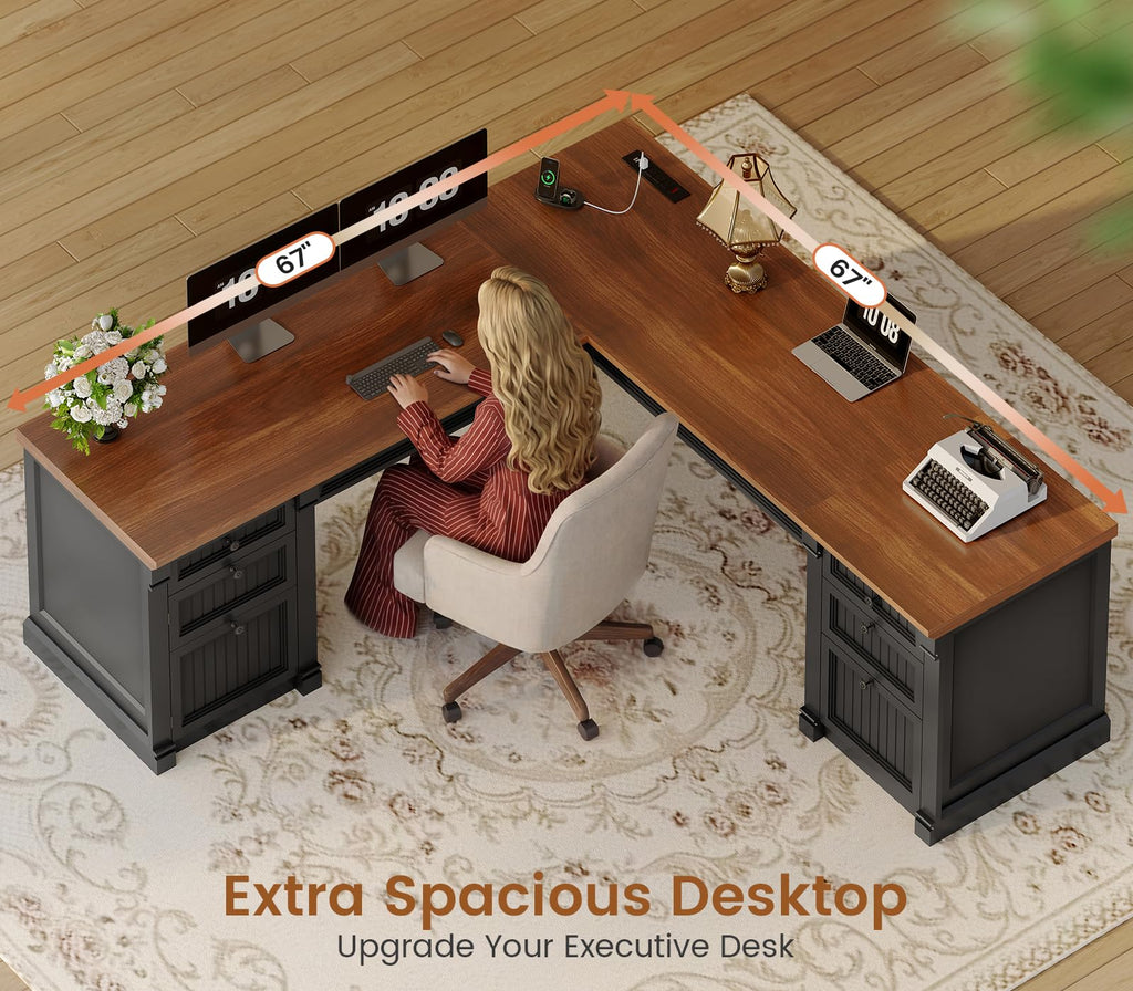 L Shaped Office Desk with 4 Drawers U613