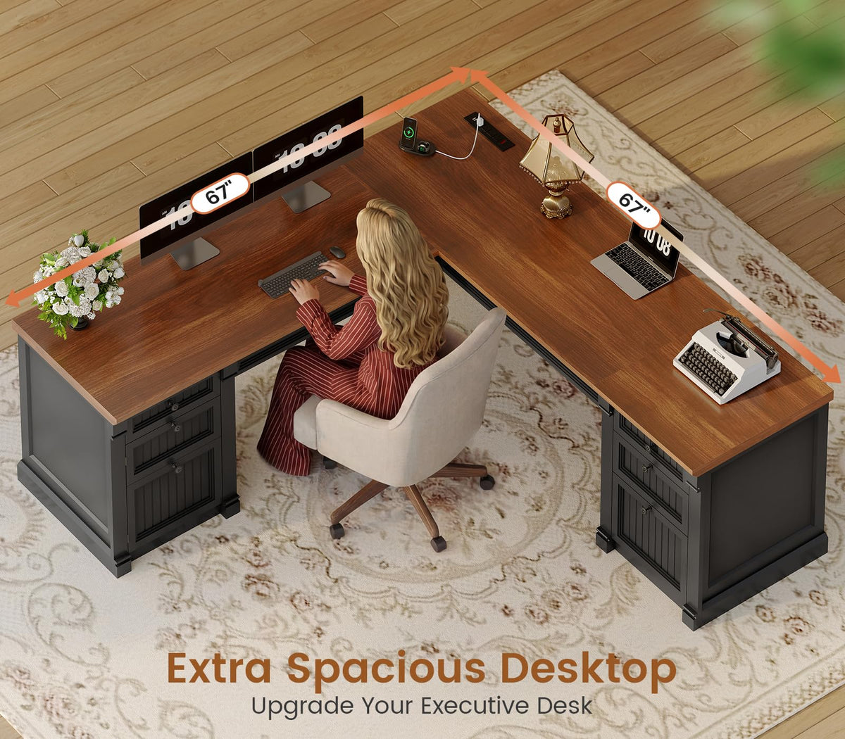 L Shaped Office Desk with 4 Drawers U613