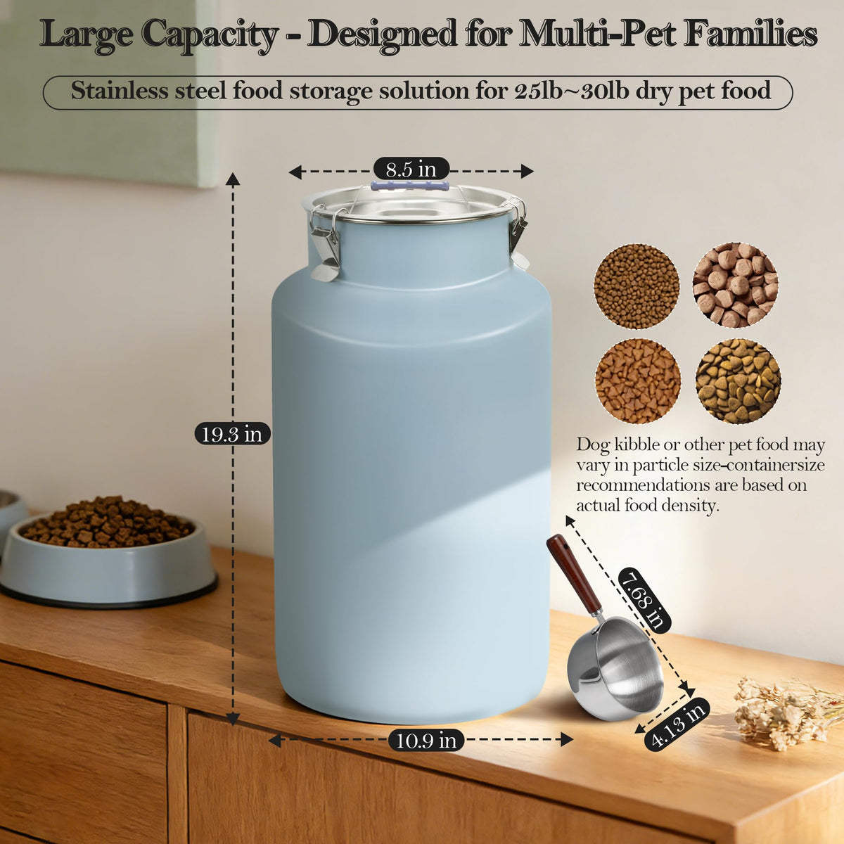 Stainless Steel Dog Food Storage Container with Scoop F8354
