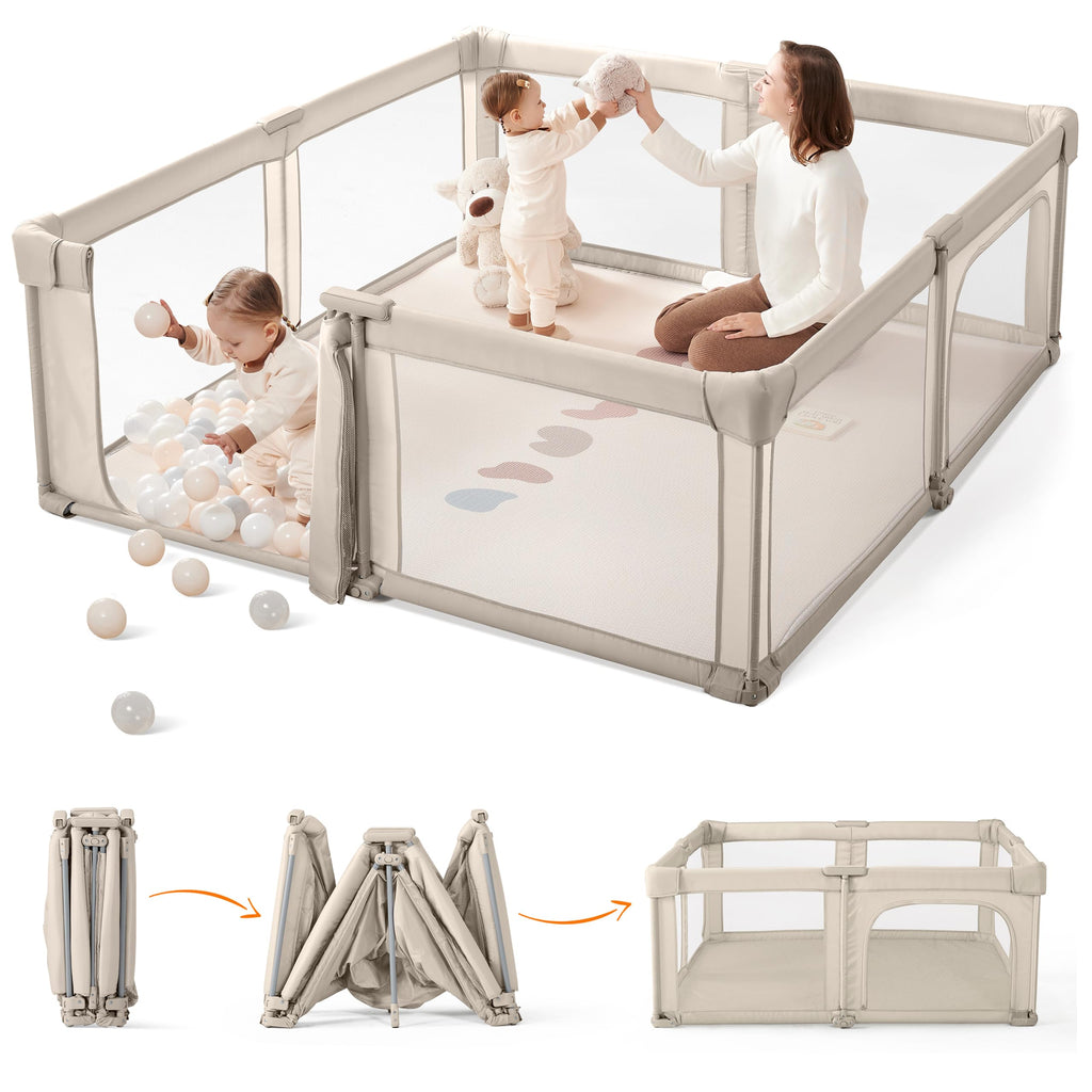 Light Khaki Foldable Baby Playpen Z734024