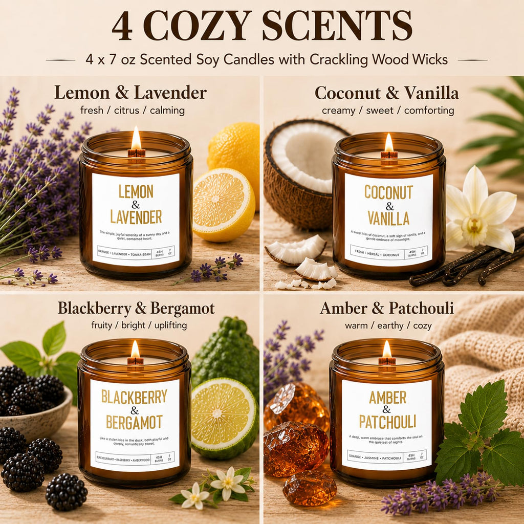 4 Pack Scented Candle Set with Wooden Wick B655359