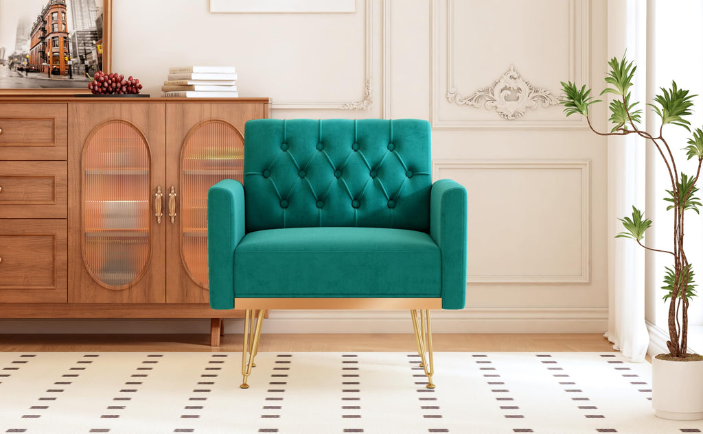 Oversized Velvet Tufted Accent Chair with Gold Legs I687656