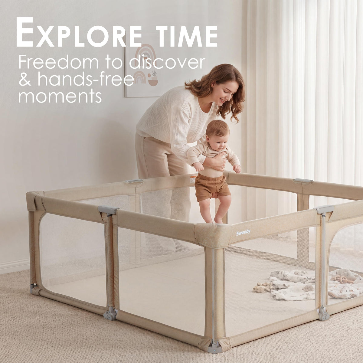 Light Khaki Foldable Baby Playpen Z734024