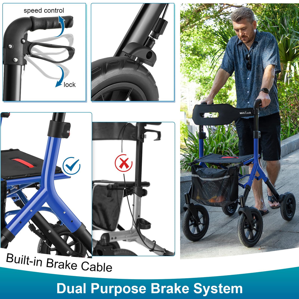 Blue Foldable Tall Walker with Seat K844266