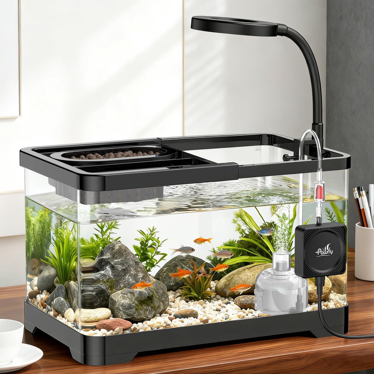 2 Gallon Ultra Clear Aquarium Starter Kit with LED Light, Air Pump, Filter W810