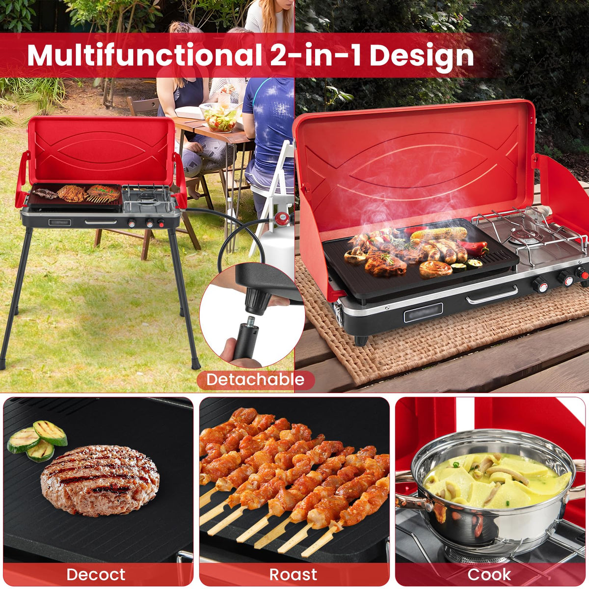 2-Burner Camping Stove with Removable Leg Stand I5020