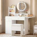 White Vanity Desk with Mirror & Power Outlet S73649