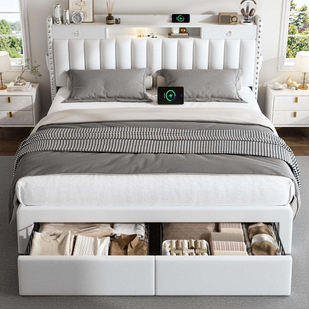 Queen Bed Frame with Storage Headboard and 4 Drawers C783
