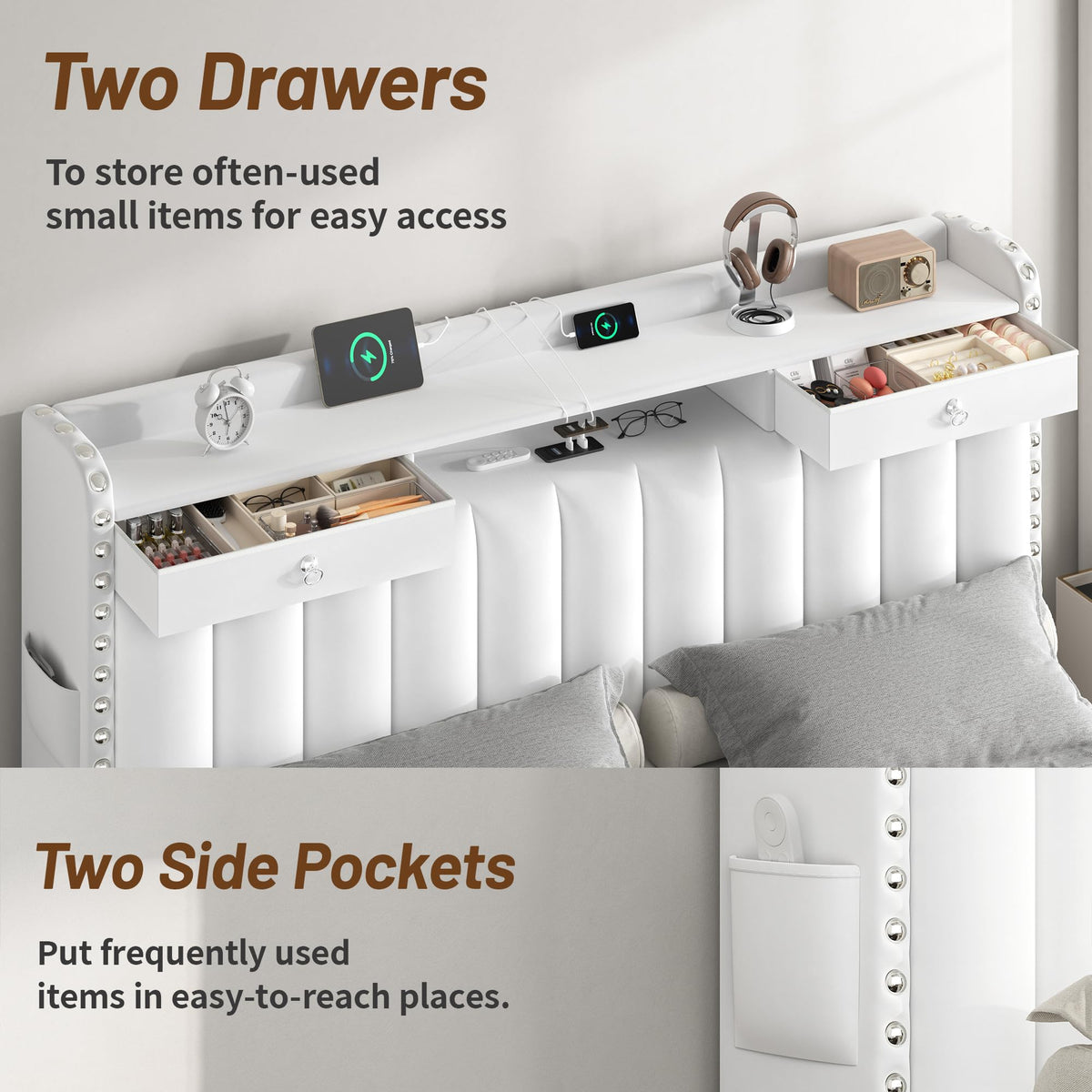 Queen Bed Frame with Storage Headboard and 4 Drawers C783