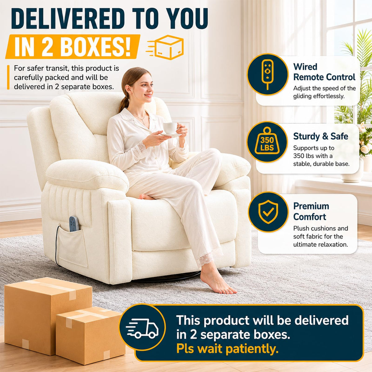 Cream White Electric Automatic Rocking Recliner Chair Y702