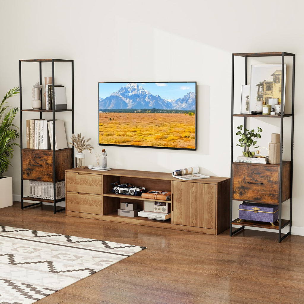 5-Tier Bookshelf with Drawer Narrow Bookcase L76755