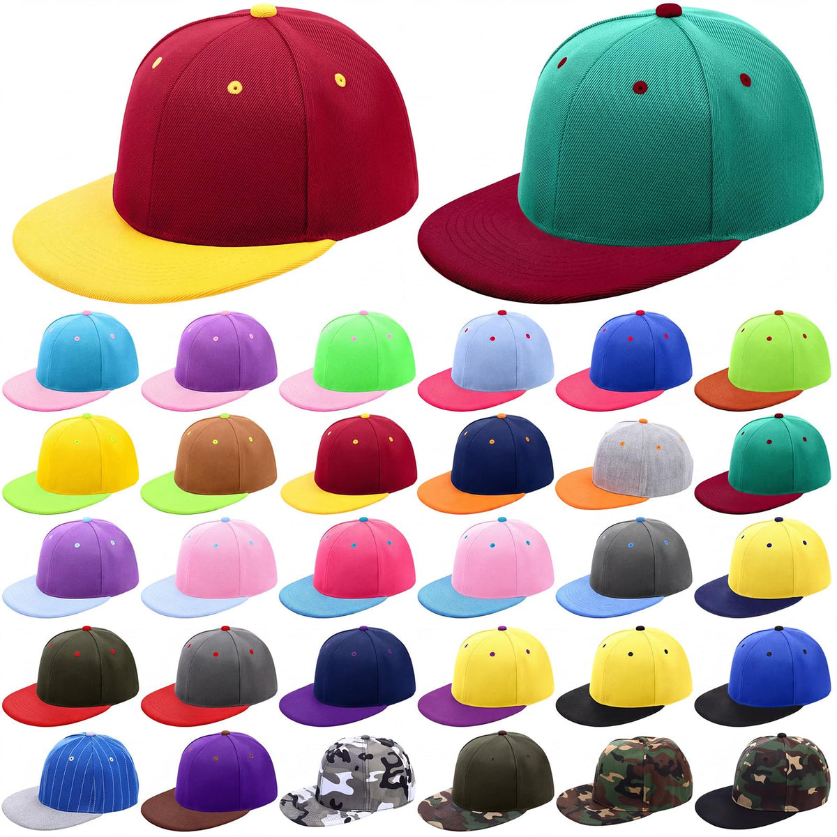 30 Pcs Flat Bill Snapback Hats Bulk Adjustable J48067