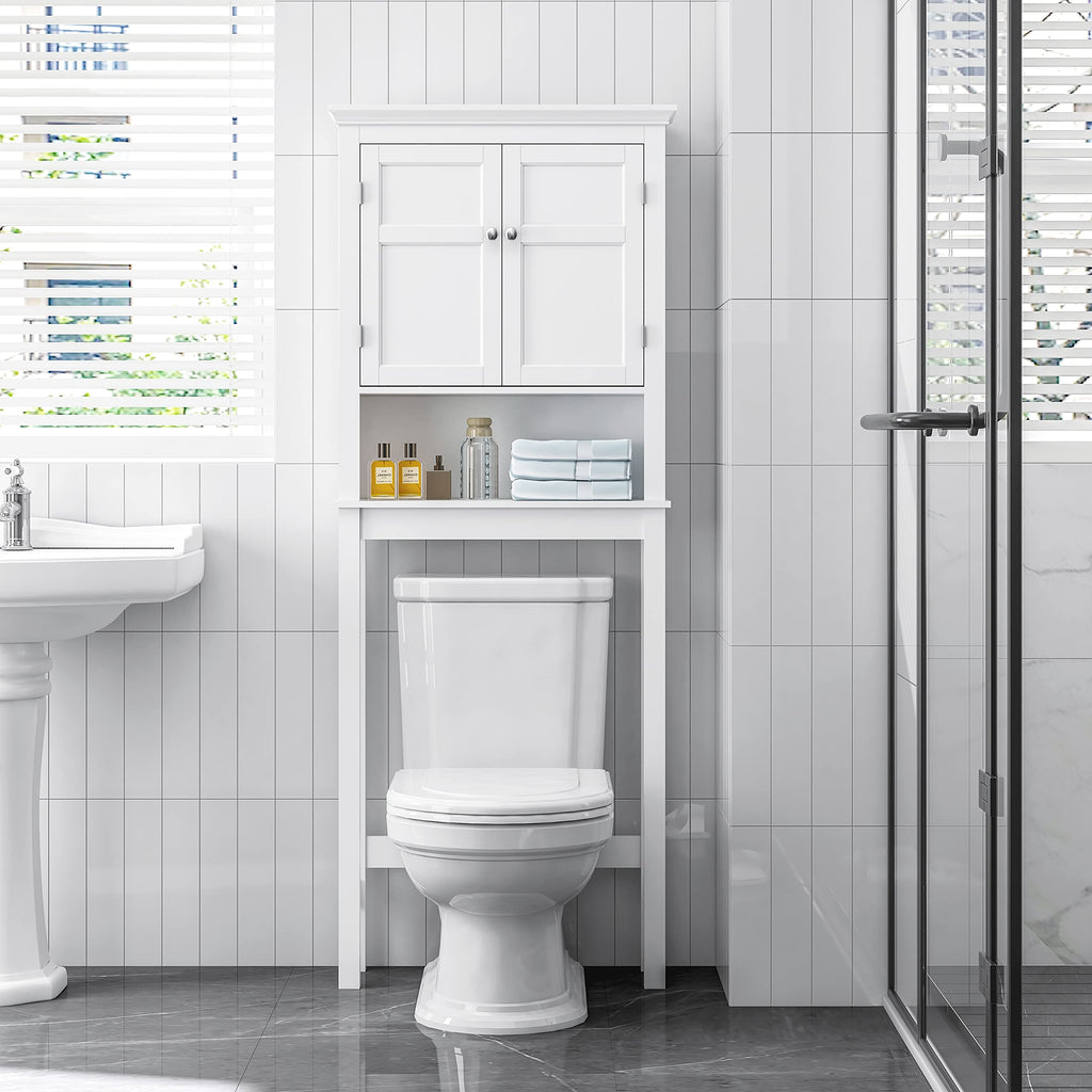 Over the Toilet Storage Cabinet with Doors and Adjustable Shelf V378