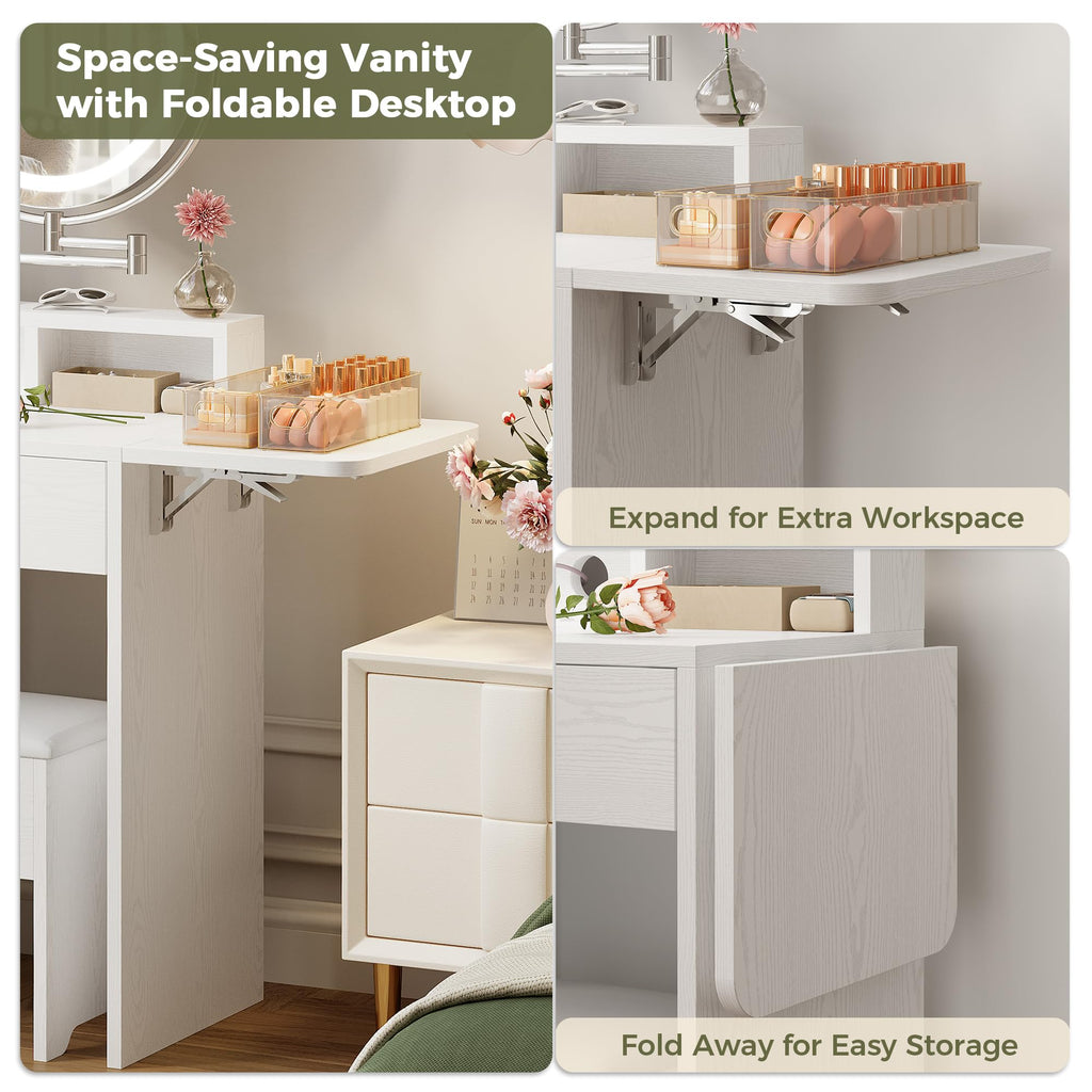 White Vanity Desk with Mirror & Power Outlet S73649