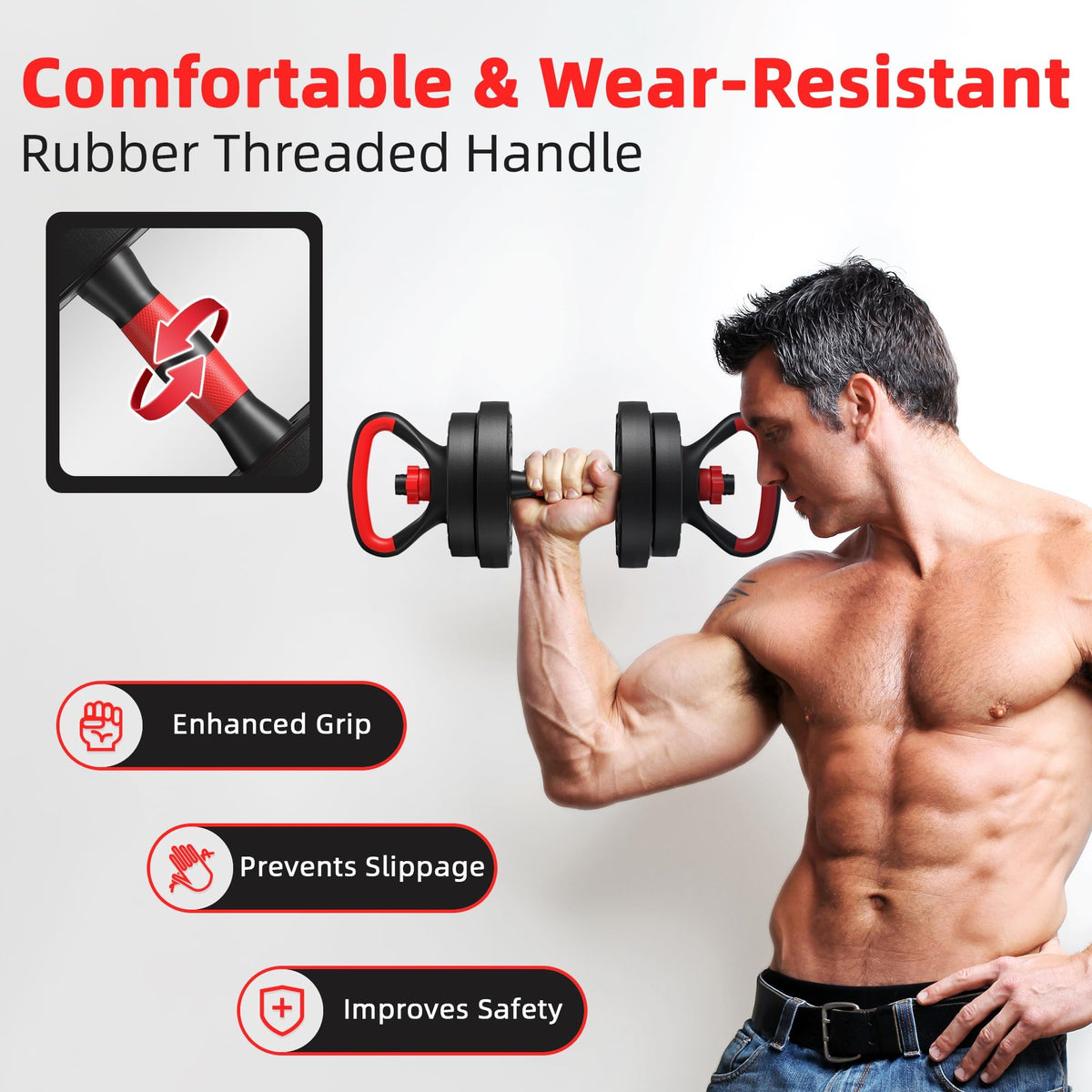 Adjustable 40/60LBS Dumbbell Barbell Kettlebell Set I727
