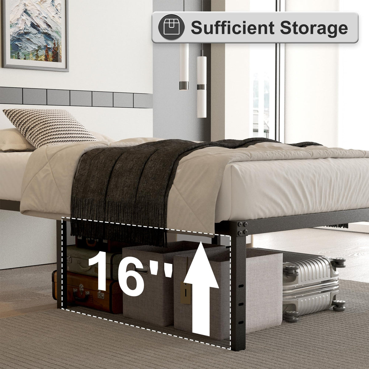 18 Inch Queen Size Metal Bed Frame Y7530