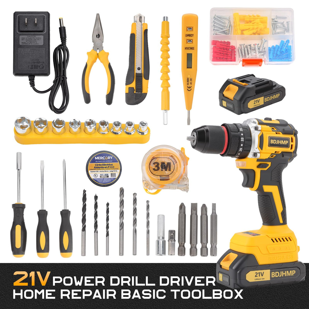 3/8" Brushless Compact Drill Tool Set with Drill Bit and Sockets X93075
