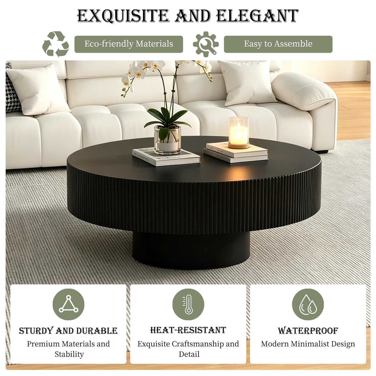 Black Round Pedestal Coffee Table W69123