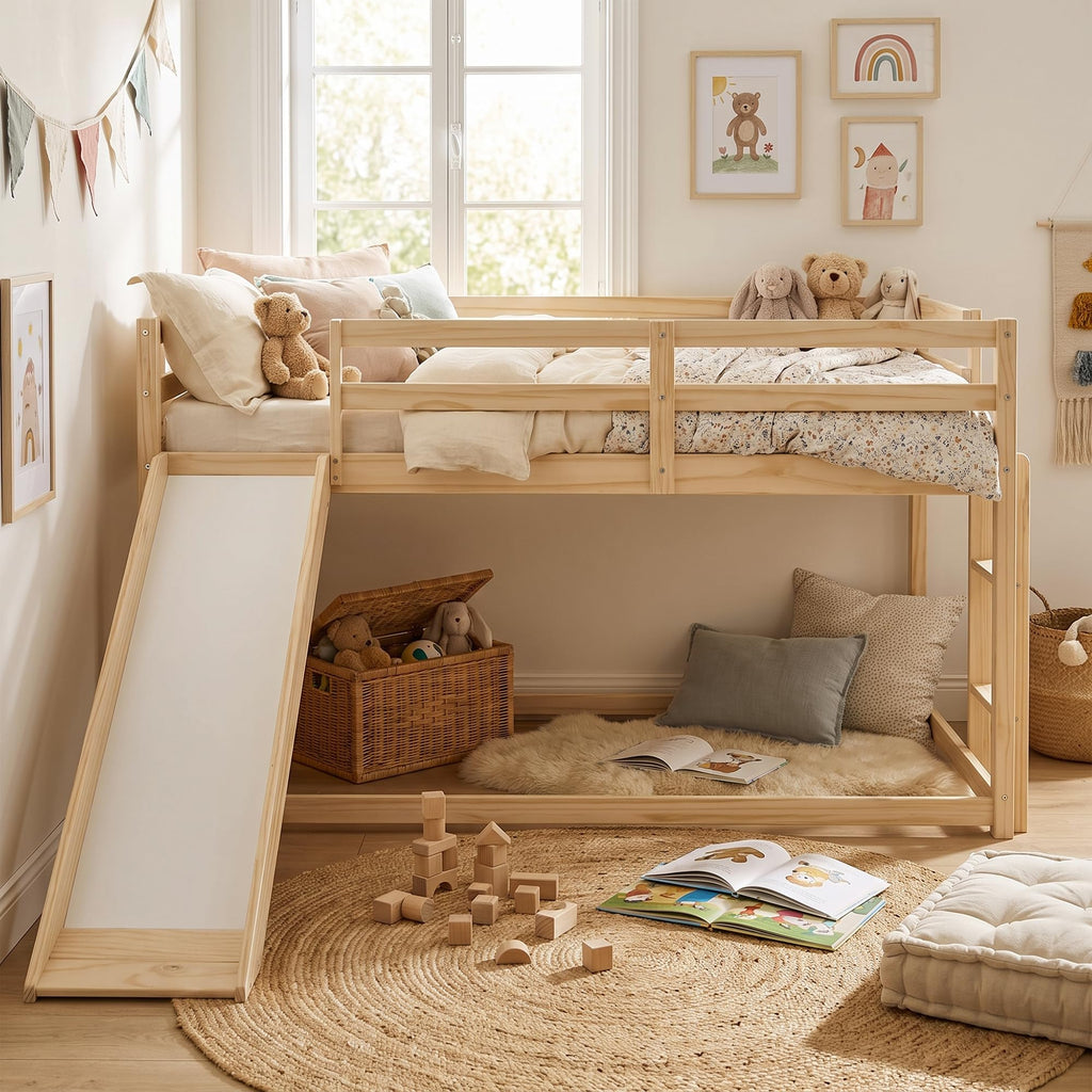 Twin Over Twin Solid Wood Bunk Bed with Slide and Ladder M967713