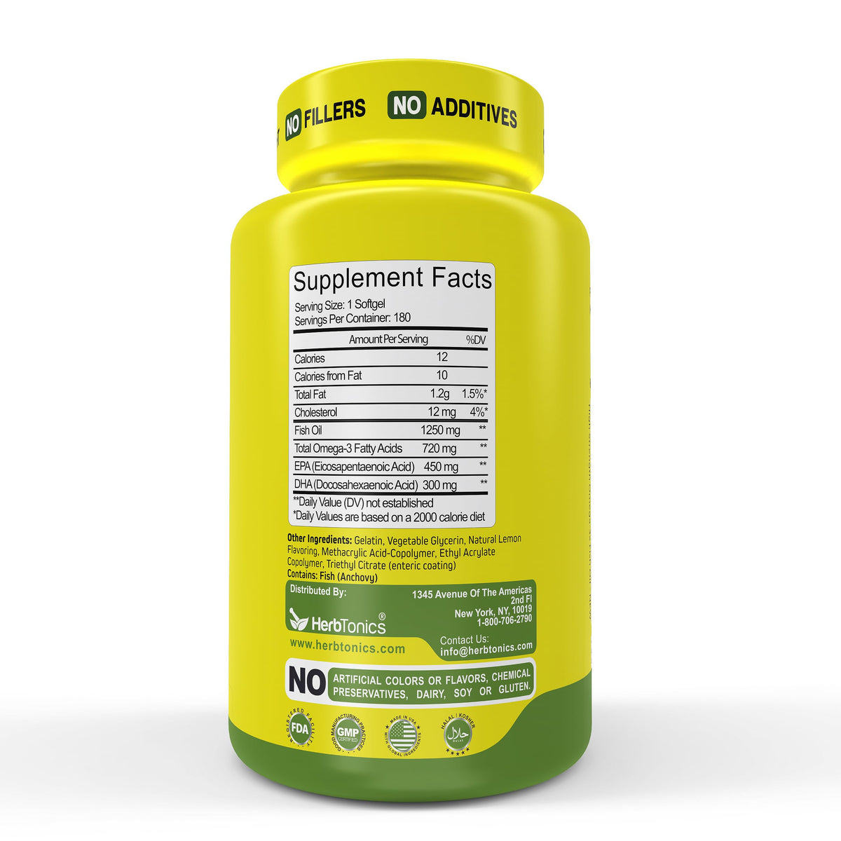 Omega 3 Fish Oil 1250mg Lemon Flavor 180 Softgels Y172