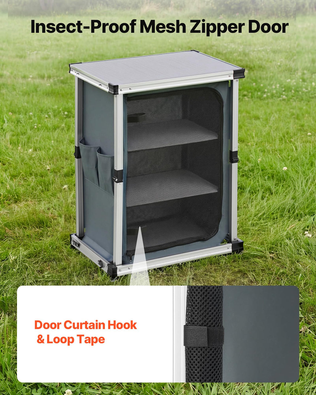 Folding Camping Storage Cabinet with 3 Shelves and Carry Bag Q656874
