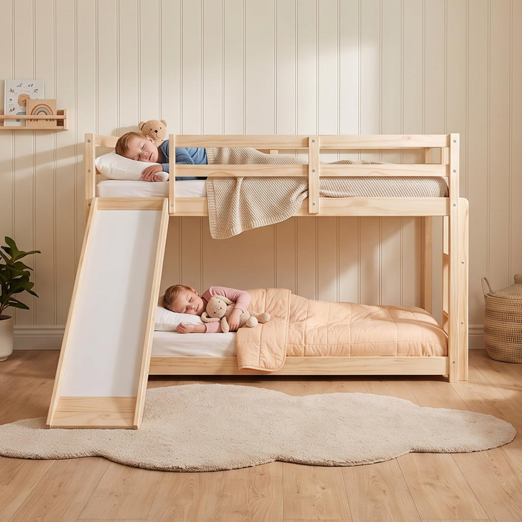 Twin Over Twin Solid Wood Bunk Bed with Slide and Ladder M967713