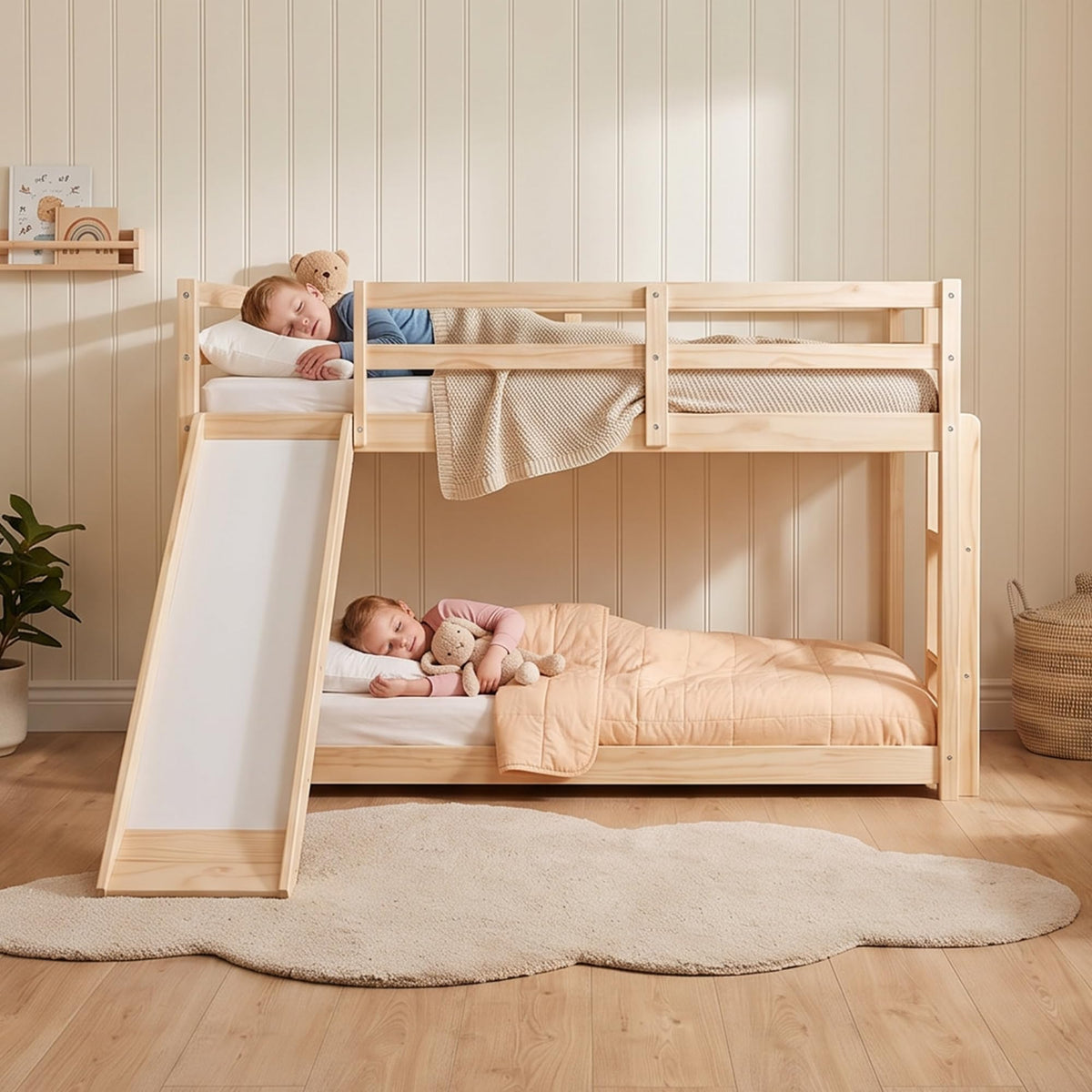 Twin Over Twin Solid Wood Bunk Bed with Slide and Ladder M967713